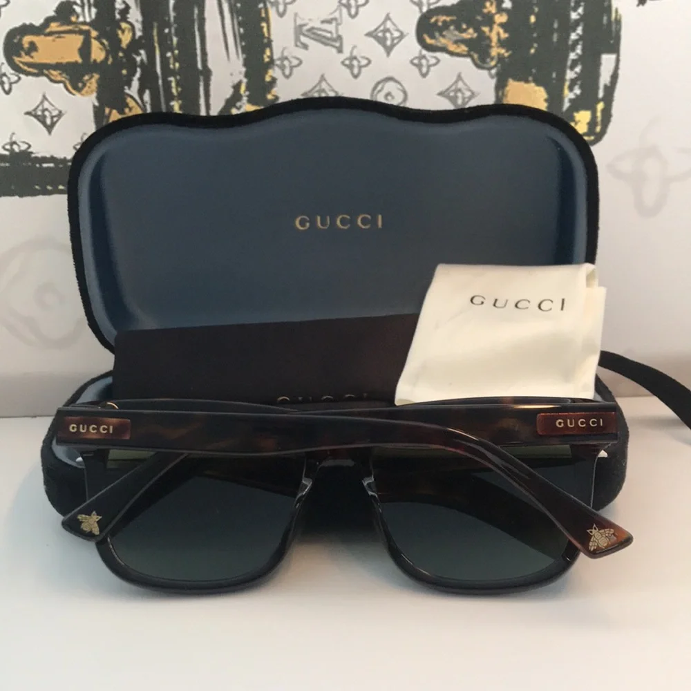 Authentic New Gucci GG0158S 002 Sunglasses – Tortoise & Green